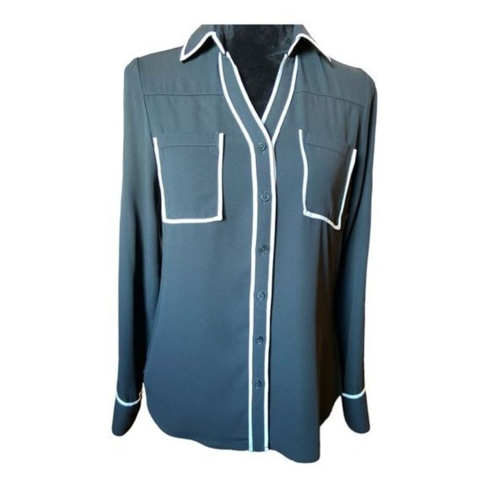 Express Women's Portofino Shirt Button Up Blouse Black White Size XS Super Soft